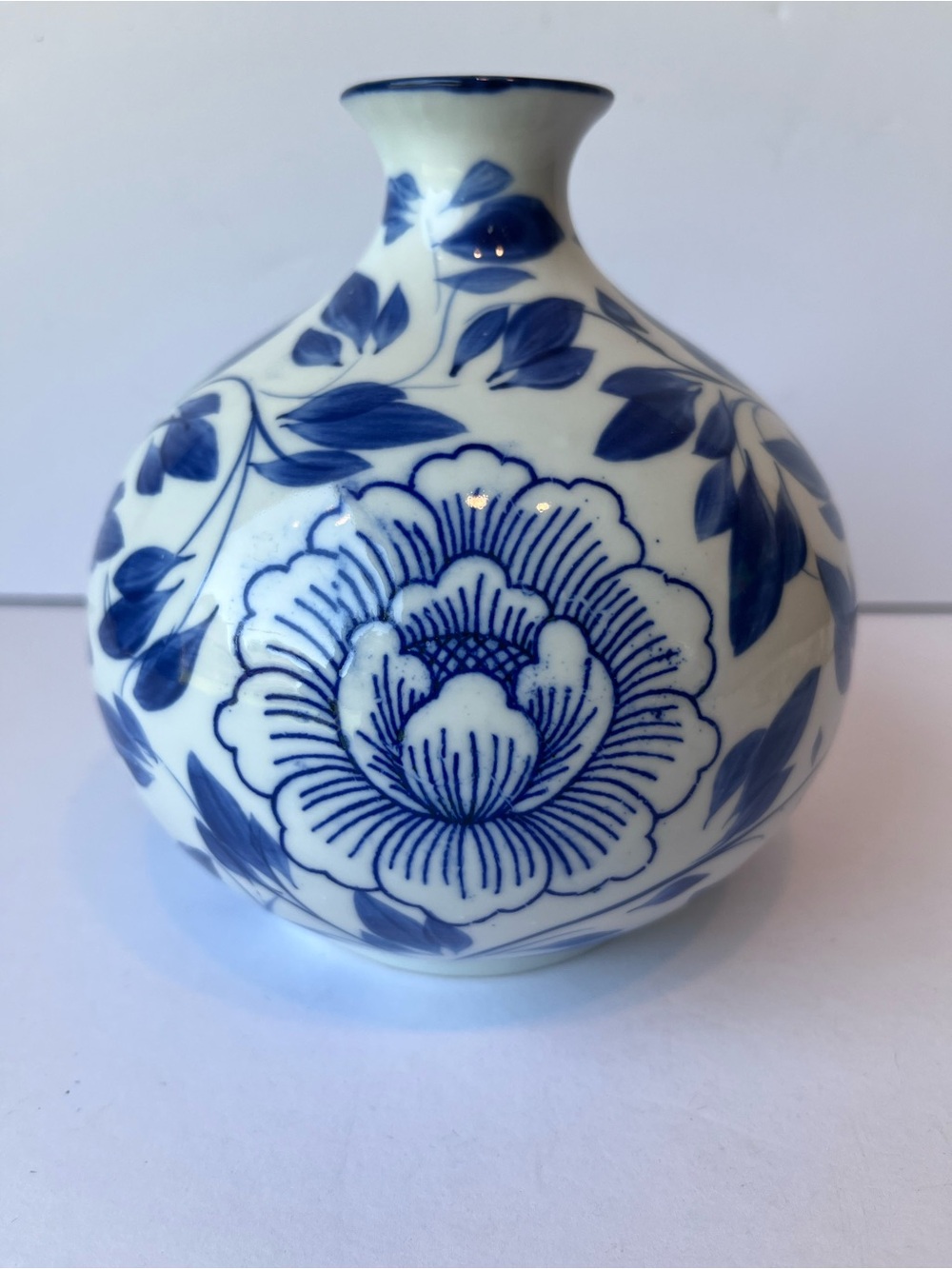 Vintage Gumps Blue White Floral Vase Chinoiserie Vase